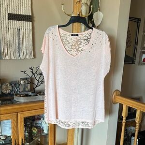 Deb Light Pink Lace Accent Blouse